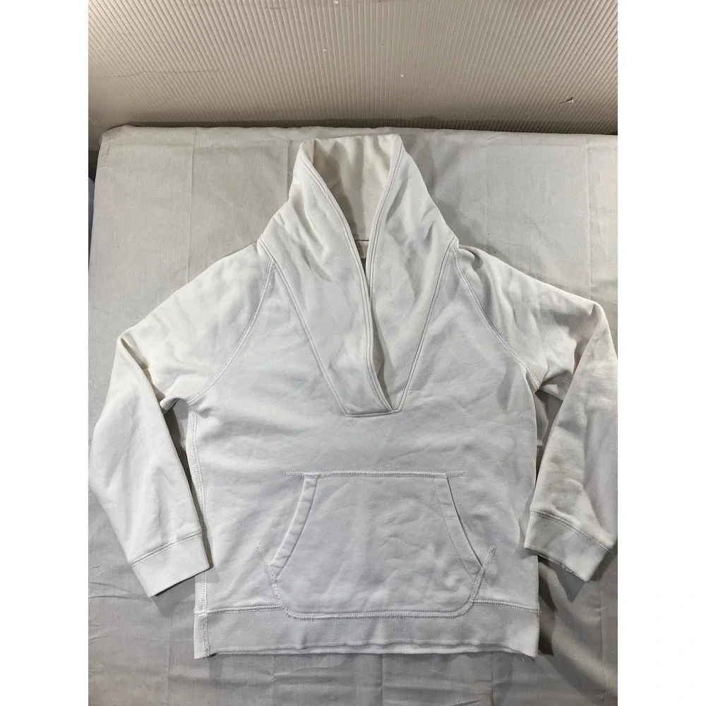 J. Crew White Cotton Blend Pullover‎ Sweatshirt Medium Kangaroo Pocket